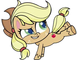 Size: 1007x793 | Tagged: safe, artist:pascalmulokozi2, derpibooru import, edit, edited screencap, screencap, applejack, earth pony, pony, my little pony: pony life, the great collide, spoiler:pony life s01e26, applejack's hat, cowboy hat, female, hat, image, kicking, mare, not a vector, png, simple background, solo, transparent background