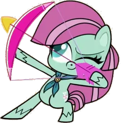 Size: 348x354 | Tagged: safe, artist:pascalmulokozi2, derpibooru import, edit, edited screencap, screencap, minty (g4), earth pony, pony, g3, my little pony: pony life, the trail less trotten, arrow, bipedal, bow (weapon), female, image, mare, not a vector, png, simple background, solo, transparent background