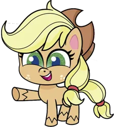 Size: 680x755 | Tagged: safe, artist:pascalmulokozi2, derpibooru import, edit, edited screencap, screencap, applejack, earth pony, pony, my little pony: pony life, spoiler:pony life s02e03, applejack's hat, cowboy hat, female, hat, image, mare, not a vector, open mouth, png, pointing, simple background, solo, the comet section, transparent background