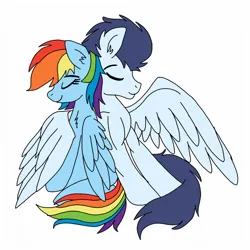 Size: 720x720 | Tagged: safe, artist:dasher666, artist:skysparkthepegasus, derpibooru import, edit, rainbow dash, soarin', pegasus, pony, female, hug, image, male, mare, png, shipping, soarindash, stallion, straight, winghug, wings