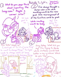Size: 4779x6013 | Tagged: safe, artist:adorkabletwilightandfriends, derpibooru import, lily, lily valley, spike, starlight glimmer, twilight sparkle, twilight sparkle (alicorn), alicorn, comic:adorkable twilight and friends, adorkable, adorkable twilight, aspirations, ass up, book, change, comic, couch, cute, door, dork, front door, funny, happy, humor, idea, ignoring, image, leaning, nervous, png, scared, slice of life, smiling, tail, tail fluff