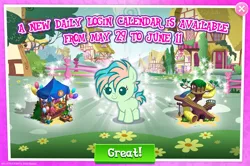 Size: 1953x1298 | Tagged: safe, derpibooru import, official, coral currents, earth pony, pony, advertisement, balloon, bush, english, female, filly, foal, gameloft, image, jpeg, mare, mobile game, my little pony: magic princess, numbers, slide, text