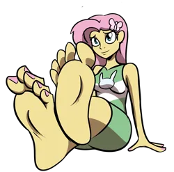 Size: 1989x1965 | Tagged: safe, artist:azure-arts, derpibooru import, fluttershy, human, equestria girls, barefoot, clothes, commission, commissioner:zanyonepip, crossed legs, feet, female, fetish, foot fetish, foot focus, image, png, shirt, simple background, skirt, sleeveless, sleeveless shirt, soles, solo, toes, transparent background