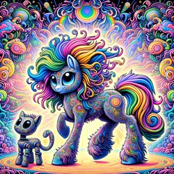 Size: 1024x1024 | Tagged: prompter needed, safe, ai content, derpibooru import, machine learning generated, cat, pony, robot, colorful, generator:dall-e 3, image, png, psychedelic, rainbow