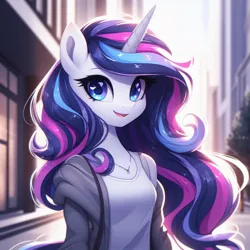 Size: 1024x1024 | Tagged: prompter needed, safe, ai content, derpibooru import, machine learning generated, oc, oc:stardust falken, alicorn, anthro, image, jpeg, photo, solo