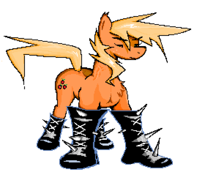 Size: 4480x3848 | Tagged: safe, artist:djsleepyhooves, derpibooru import, applejack, earth pony, pony, alternate hairstyle, boots, chest fluff, clothes, colored, dimples, g4, image, muscles, png, pointed ears, shading, shoes, solo, standing, vein, vulgar description