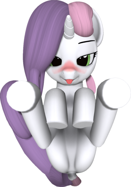 Size: 798x1134 | Tagged: artist needed, source needed, suggestive, artist:anonymous, derpibooru import, sweetie belle, pony, unicorn, :p, blushing, featureless crotch, female, filly, foal, foalcon, green eyes, horn, image, legs in air, looking at you, lying down, on back, pink mane, png, purple mane, second life, simple background, solo, tongue out, transparent background, two toned mane, underage, white coat