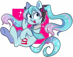 Size: 2048x1607 | Tagged: safe, artist:regkitty, derpibooru import, ponified, earth pony, pony, anime, female, hatsune miku, headphones, image, jpeg, mare, necktie, open mouth, pigtails, vocaloid