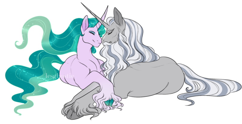 Size: 2200x1135 | Tagged: safe, artist:lesghostie, derpibooru import, mistmane, star swirl the bearded, pony, unicorn, duo, eyes closed, female, image, lying down, male, mare, missing cutie mark, mistswirl, nuzzling, png, prone, shipping, simple background, stallion, straight, transparent background, unshorn fetlocks