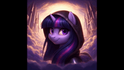 Size: 1920x1080 | Tagged: safe, ai content, derpibooru import, machine learning generated, twilight sparkle, anthro, animated, cloud, heaven, image, music, slideshow, webm