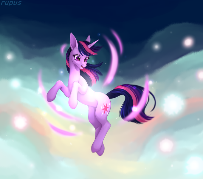 Size: 3616x3184 | Tagged: safe, artist:rupustea, derpibooru import, twilight sparkle, pony, unicorn, female, high res, image, levitation, magic, mare, png, princess celestia's special princess making dimension, scene interpretation, solo, telekinesis, unicorn twilight