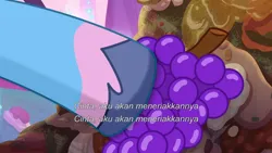 Size: 3072x1727 | Tagged: safe, derpibooru import, screencap, pony, unicorn, g5, my little pony: tell your tale, spoiler:g5, spoiler:my little pony: tell your tale, spoiler:tyts01e66, female, food, friday night food fight, grapes, image, jpeg, mare, misty brightdawn, rebirth misty, solo