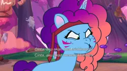 Size: 3072x1727 | Tagged: safe, derpibooru import, screencap, pony, unicorn, g5, my little pony: tell your tale, spoiler:g5, spoiler:my little pony: tell your tale, spoiler:tyts01e66, :o, female, food, friday night food fight, grapes, image, jpeg, mare, misty brightdawn, open mouth, rebirth misty, solo