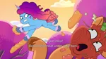 Size: 3072x1727 | Tagged: safe, derpibooru import, screencap, unnamed character, pony, unicorn, g5, my little pony: tell your tale, spoiler:g5, spoiler:my little pony: tell your tale, spoiler:tyts01e66, :o, duo, duo male and female, female, friday night food fight, frown, image, jpeg, male, mare, misty brightdawn, open mouth, rebirth misty, stallion