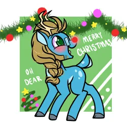 Size: 1300x1300 | Tagged: safe, artist:paperbagpony, derpibooru import, oc, oc:shutter speed, deer, braid, christmas, deerified, glasses, holiday, image, png, red nose, shutter spin, species swap