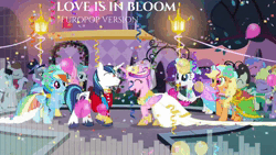Size: 1280x720 | Tagged: safe, artist:user4897, derpibooru import, screencap, applejack, pinkie pie, princess cadance, rainbow dash, rarity, shining armor, twilight sparkle, alicorn, earth pony, pegasus, pony, unicorn, a canterlot wedding, season 2, animated, derpibooru exclusive, image, love is in bloom, music, wave, webm