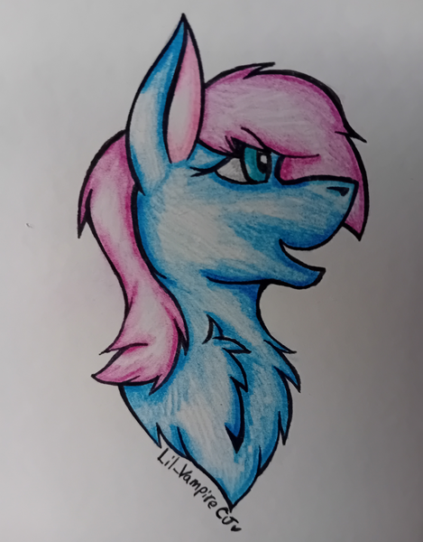 Size: 1562x2000 | Tagged: safe, artist:lil_vampirecj, derpibooru import, oc, unofficial characters only, earth pony, pony, bust, chest fluff, female, fluffy, fully shaded, fur, image, mane, mare, open mouth, png, portrait, simple background, solo, traditional art, white background