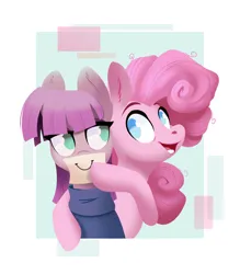 Size: 1116x1274 | Tagged: safe, artist:28gooddays, derpibooru import, maud pie, pinkie pie, earth pony, pony, abstract background, bust, duo, female, image, no pupils, png, siblings, sisters, smiling