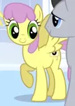 Size: 201x281 | Tagged: safe, derpibooru import, screencap, lucky clover, parasol, pegasus, pony, season 1, sonic rainboom (episode), animation error, closed mouth, cropped, female, g4, image, male, mare, png, raised hoof, smiling, solo focus, spread wings, stallion, standing, wings