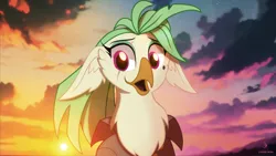 Size: 3840x2160 | Tagged: safe, artist:zidanemina, derpibooru import, captain celaeno, anthro, avian, bird, my little pony: the movie, alternate hairstyle, bust, feather, g4, image, ornithian, pink eyes, png, portrait, scar, smiling, solo, wallpaper