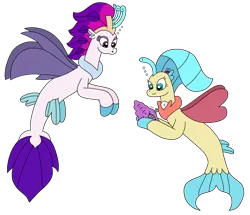 Size: 2672x2303 | Tagged: safe, artist:supahdonarudo, derpibooru import, princess skystar, queen novo, seapony (g4), my little pony: the movie, bubble, holding, image, looking down, png, shell, simple background, spongebob squarepants, transparent background