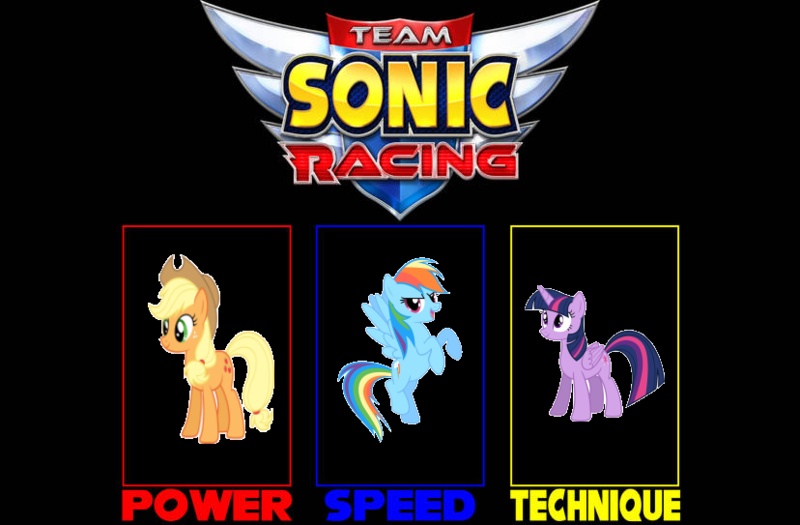 Size: 828x543 | Tagged: safe, artist:teaganm, derpibooru import, applejack, rainbow dash, twilight sparkle, twilight sparkle (alicorn), alicorn, earth pony, pegasus, pony, female, image, png, power, solo, speed, team sonic racing, technique