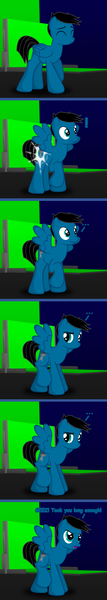 Size: 3600x20220 | Tagged: safe, artist:agkandphotomaker2000, derpibooru import, oc, oc:pony video maker, pegasus, pony, angry, calling out, comic, complex background, cutie mark, delayed reaction, design addition, dialogue, folded wings, green screen, image, looking back, pegasus oc, png, raised leg, shocked, shocked expression, show accurate, solo, spread wings, studio, subtle 4th wall break, walking, wings