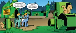 Size: 1698x732 | Tagged: safe, artist:andypriceart, derpibooru import, idw, unnamed character, unnamed pony, earth pony, pony, squirrel, spoiler:comic, spoiler:comic28, cropped, image, male, official comic, png, speech bubble, stallion, vegetation