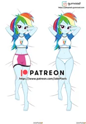 Size: 598x854 | Tagged: suggestive, artist:jakepixels, derpibooru import, rainbow dash, human, equestria girls, bed, blushing, body pillow, breasts, busty rainbow dash, clothes, gumroad, gumroad logo, image, jpeg, lying down, panties, patreon, patreon logo, stupid sexy rainbow dash, underwear