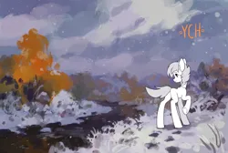 Size: 2586x1734 | Tagged: safe, artist:koviry, derpibooru import, oc, unofficial characters only, earth pony, pony, commission, image, jpeg, river, scenery, snow, water, your character here