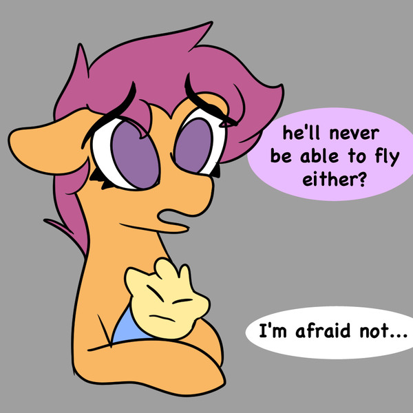 Size: 1000x1000 | Tagged: safe, artist:cosmicriff, derpibooru import, scootaloo, oc, oc:riptide, baby, female, image, jpeg, mother, mother and child, older, older scootaloo, reality ensues, sad, tearjerker, unfortunate implications