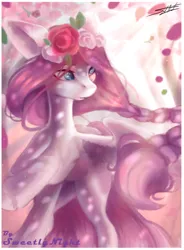 Size: 3050x4153 | Tagged: safe, artist:sweetlynight, derpibooru import, oc, oc:rose, unofficial characters only, pegasus, pony, female, floral head wreath, flower, image, jpeg, mare, rose, solo