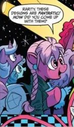 Size: 250x425 | Tagged: safe, artist:andypriceart, derpibooru import, idw, unnamed character, unnamed pony, earth pony, pony, spoiler:comic, spoiler:comic64, 80's fashion, 80s, 80s hair, braid, clothes, comic, denim, denim jacket, ear piercing, earring, everything old, fashion crisis, female, image, jacket, jewelry, mare, official comic, piercing, png, speech bubble