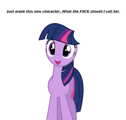 Size: 1575x1500 | Tagged: safe, derpibooru import, twilight sparkle, pony, alternate design, exploitable meme, female, image, mare, meme, missing ear, missing horn, missing wing, no ears, original character do not steal, png, simple background, text, transparent background, vulgar, wingless