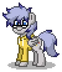 Size: 400x464 | Tagged: safe, derpibooru import, oc, unofficial characters only, pegasus, pony, pony town, clothes, glasses, hoodie, image, male, pegasus oc, pixel art, png, simple background, solo, stallion, transparent background, wings