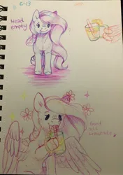 Size: 2328x3306 | Tagged: safe, artist:sweetmelon556, derpibooru import, oc, oc:sweet melon, pegasus, pony, female, image, jpeg, juice, lemonade, mare, solo, traditional art