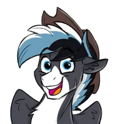 Size: 564x564 | Tagged: safe, artist:rutkotka, derpibooru import, oc, oc:squall windfeather, pegasus, pony, cowboy hat, gift art, happy, hat, image, looking at you, open mouth, open smile, pegasus oc, png, scar, sketch, smiling, tricolor mane, wings