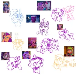 Size: 2048x2048 | Tagged: episode needed, safe, artist:k1ttygam3r, derpibooru import, screencap, izzy moonbow, pipp petals, sunny starscout, zipp storm, alicorn, earth pony, pegasus, unicorn, g5, my little pony: make your mark, my little pony: tell your tale, spoiler:g5, spoiler:my little pony: make your mark, spoiler:my little pony: make your mark chapter 5, spoiler:my little pony: tell your tale, spoiler:mymc05e06, spoiler:winter wishday, frown, glasses, image, jpeg, monochrome, my little pony: make your mark chapter 3, my little pony: make your mark chapter 5, nightmare on mane street, opaline arcana, open mouth, redraw, sketch, sketch dump, smiling, text, winter wishday