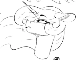 Size: 1321x1041 | Tagged: safe, artist:to_fat_to_fly, princess celestia, alicorn, pony, bust, ear fluff, eyebrows visible through hair, female, horn, image, lidded eyes, lipstick, mare, monochrome, png, portrait, profile, solo