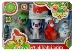 Size: 780x531 | Tagged: safe, derpibooru import, applejack, earth pony, pegasus, pony, ages 3+, bootleg, christmas, colored muzzle, fun lovely horse, hat, holiday, idytoys.en.alibaba.com, image, jpeg, photo, santa hat, sitting, snow, snowman, toy