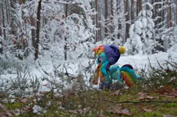 Size: 1280x850 | Tagged: safe, artist:mgrdash, derpibooru import, rainbow dash, pony, clothes, image, irl, jpeg, photo, plushie, ponies in real life, snow, winter outfit