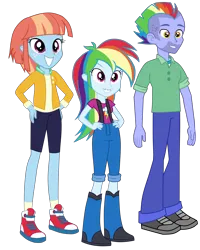 Size: 4000x5000 | Tagged: safe, artist:octosquish7260, derpibooru import, bow hothoof, rainbow dash, windy whistles, human, equestria girls, boots, clothes, equestria girls-ified, female, high heel boots, humanized, image, male, png, shirt, shoes, skirt, smiling, younger