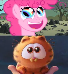 Size: 855x935 | Tagged: safe, artist:mistressphantom13, derpibooru import, pinkie pie, cat, pony, the cutie mark chronicles, female, garfield, image, jpeg, male, reaction image, younger