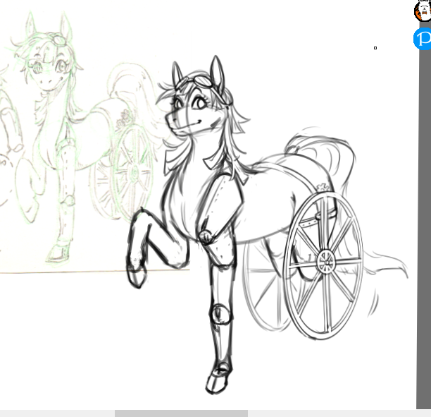 Size: 612x591 | Tagged: safe, artist:natt333, derpibooru import, oc, oc:rusty gear, earth pony, image, png, sketch, wheelchair, wip