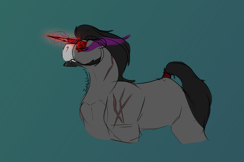 Size: 1800x1200 | Tagged: safe, artist:justanintrovert, derpibooru import, king sombra, pony, unicorn, chin fluff, colored, crystal, facial markings, floppy ears, gradient background, image, lighting, male, png, scar, sketch, snarling, solo, stallion