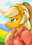 Size: 2170x3070 | Tagged: safe, artist:mysticalpha, derpibooru import, applejack, anthro, earth pony, pony, breasts, bust, busty applejack, facial markings, female, g4, grin, high res, hoers, image, lidded eyes, mare, mealy mouth (coat marking), png, portrait, profile, smiling, solo