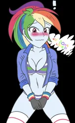 Size: 1687x2775 | Tagged: suggestive, artist:sumin6301, derpibooru import, edit, rainbow dash, human, equestria girls, ass, black background, blushing, blushing profusely, boots, bra, breasts, busty rainbow dash, butt, clothes, covering, covering crotch, cute, embarrassed, embarrassed body exposure, embarrassed underwear exposure, eyebrows, eyebrows visible through hair, eyelashes, face, female, g4, grin, heart, image, kneeling, nervous, nervous grin, panties, png, ponytail, rainbutt dash, sexy, shoes, shy, simple background, smiling, socks, solo, speech bubble, spoilers for another series, sports panties, spread legs, spreading, striped bra, striped panties, striped underwear, stupid sexy rainbow dash, text, thighs, underwear, white socks, wristband