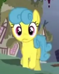 Size: 248x311 | Tagged: safe, derpibooru import, screencap, bell perin, lemon hearts, earth pony, pony, bloom and gloom, season 5, alternate hairstyle, animation error, cropped, earth pony lemon hearts, female, frown, galloping, image, jpeg, mare, missing horn, running, solo focus, species swap, wrong hairstyle