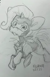 Size: 1338x2048 | Tagged: safe, artist:midnightpremiere, derpibooru import, trixie, pony, unicorn, clothes, costume, female, grayscale, image, jpeg, mare, monochrome, pencil drawing, sketch, solo, traditional art