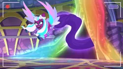 Size: 3072x1727 | Tagged: safe, derpibooru import, screencap, alicorn, pony, g5, my little pony: tell your tale, spoiler:g5, spoiler:my little pony: tell your tale, spoiler:tyts01e67, camera shot, female, image, jpeg, mare, opaline arcana, open mouth, solo, spread wings, tentacles, the rise and fall, wings